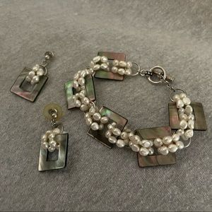 Mother of Pearl and pearl bracelet and earrings